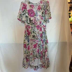 Calvin Klein Floral High Low Dress - Pink and Green